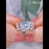 Round Cut Aquamarine Sterling Silver Moon and Star Engagement Ring - Joancee.com