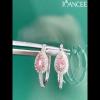 Pear Cut Pink Sapphire Sterling Silver Double Halo Hoop Earrings - Joancee.com