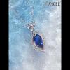 Pear Cut Blue Sapphire 925 Sterling Silver Halo Necklace - Joancee.com