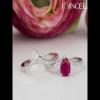 Pear Cut Ruby Sterling Silver Curved Bridal Ring Sets - Joancee.com