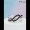 Black and White Sapphire 925 Sterling Silver Twisted Women's Band - Joancee.com
