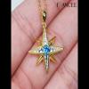 Yellow Gold Round Cut Aquamarine 925 Sterling Silver Star Necklace - Joancee.com