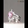 Heart Cut Pink Sapphire Insert Sterling Silver Bridal Sets - Joancee.com