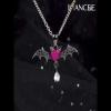Halloween Heart Cut Ruby Sterling Silver Bat Necklace - Joancee.com