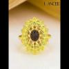 Yellow Gold Black Sapphire 925 Sterling Silver Flower Cocktail Ring - Joancee.com