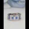 Round Cut White and Blue Sapphire 925 Sterling Silver Women's Wedding Band - Joancee.com