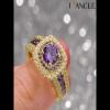 Gold Round Cut Amethyst Sterling Silver Double Halo Engagement Ring - Joancee.com